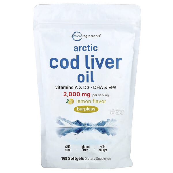 Micro Ingredients, Arctic Cod Liver Oil, Lemon, 360 Softgels (666 mg per Softgel) — product photo 1