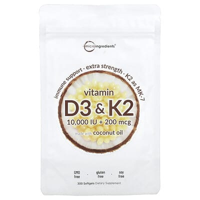 Micro Ingredients, Vitamins D3 & K2, 300 Softgels