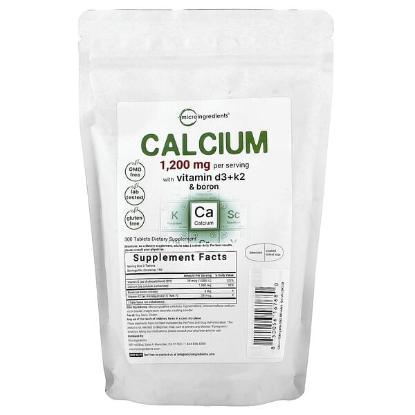 Micro Ingredients, 鈣片，含維生素 D3 + K2 和硼，300 片