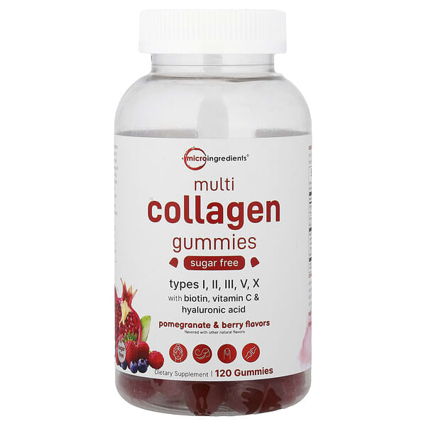 Micro Ingredients, Multi Collagen Gummies With Biotin, Vitamin C & Hyaluronic Acid, Sugar Free, Pomegranate & Berry, 120 Gummies — product photo 1