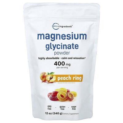 Micro Ingredients, Magnesium Glycinate Powder, Peach Ring, 12 oz (340 g)