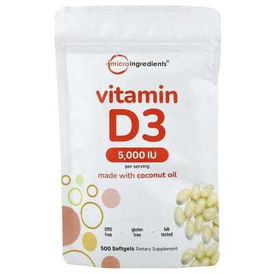 Micro Ingredients, Vitamin D3 Softgels, 5000 IU, 500 Capsules