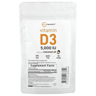 Micro Ingredients, Vitamine D3, 5000 UI, 500 capsules à enveloppe molle