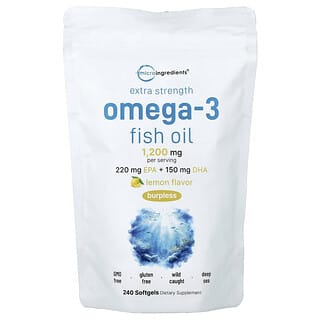 Micro Ingredients, Aceite de pescado con omega-3, Limón, 240 cápsulas blandas (600 mg por cápsula blanda)