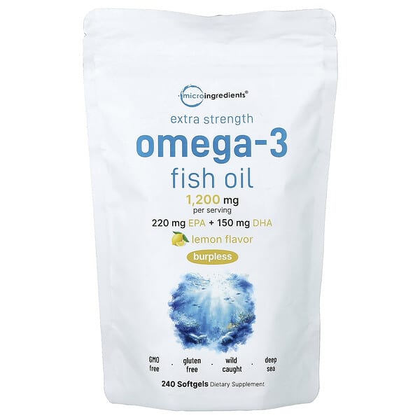 Micro Ingredients, Omega-3 Fish Oil, Lemon , 240 Softgels (600 mg per Softgel) — product photo 1