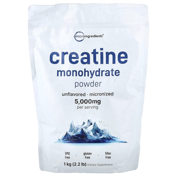 Micro Ingredients, Creatine Monohydrate Powder, Unflavored, 2.2 lb (1 kg)