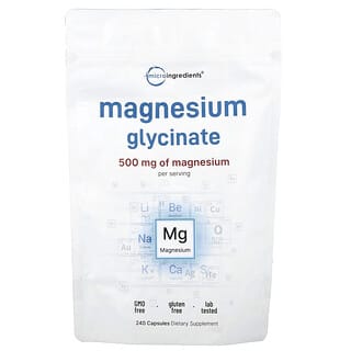 Micro Ingredients, Glicinato de magnesio, 500 mg, 240 cápsulas (166 mg por cápsula)