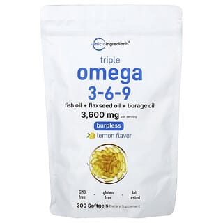 Micro Ingredients, Triple omega-3, -6 y -9, Limón, 300 cápsulas blandas