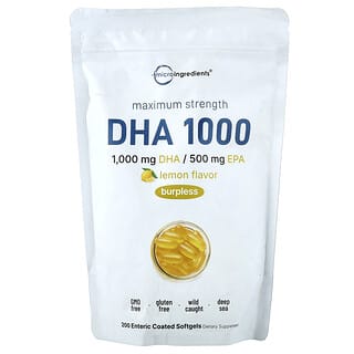 Micro Ingredients, DHA 1000, Limón, 200 cápsulas blandas con recubrimiento entérico