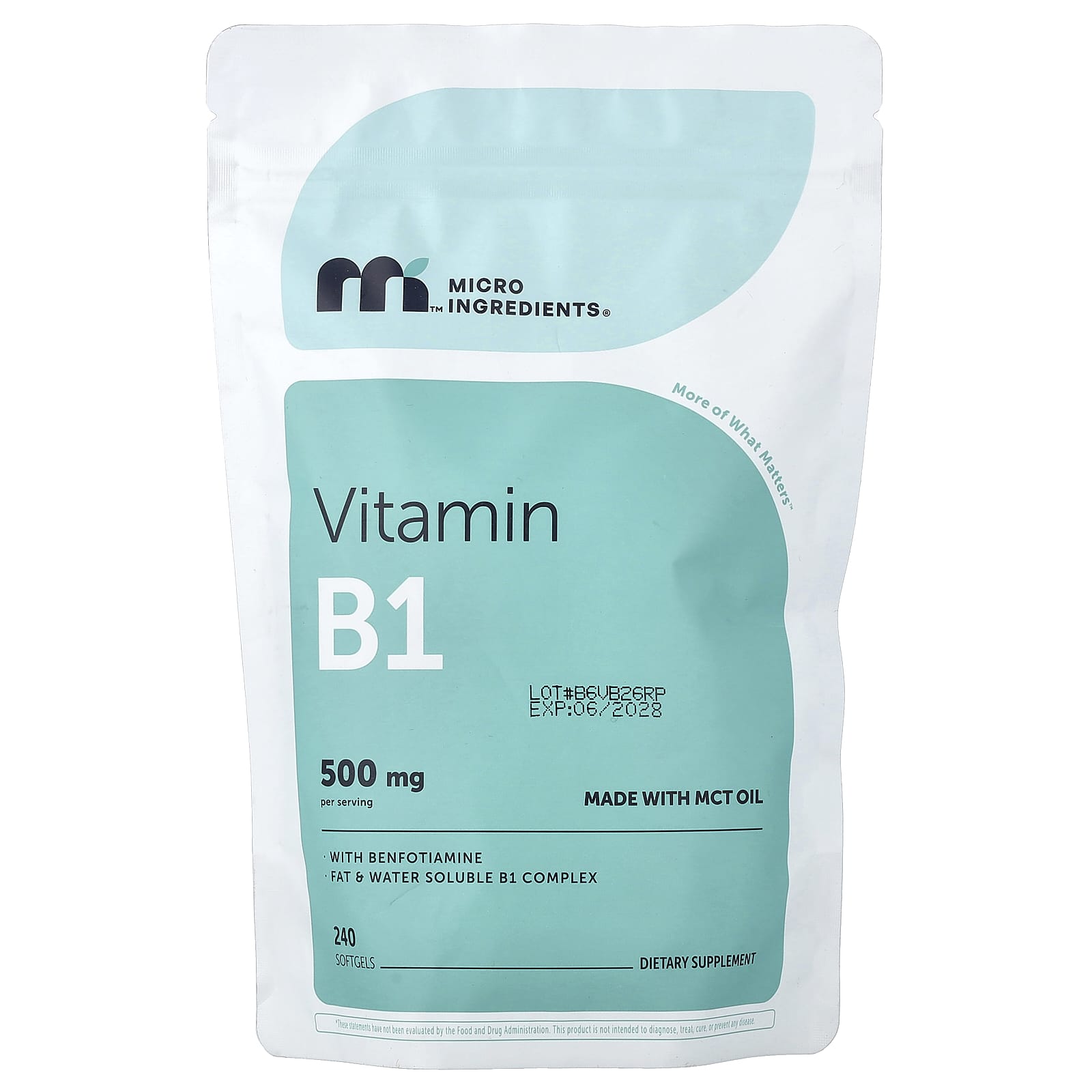 Micro Ingredients Vitamin B1 with Benfotiamine – 240 capsules molles de Micro Ingredients