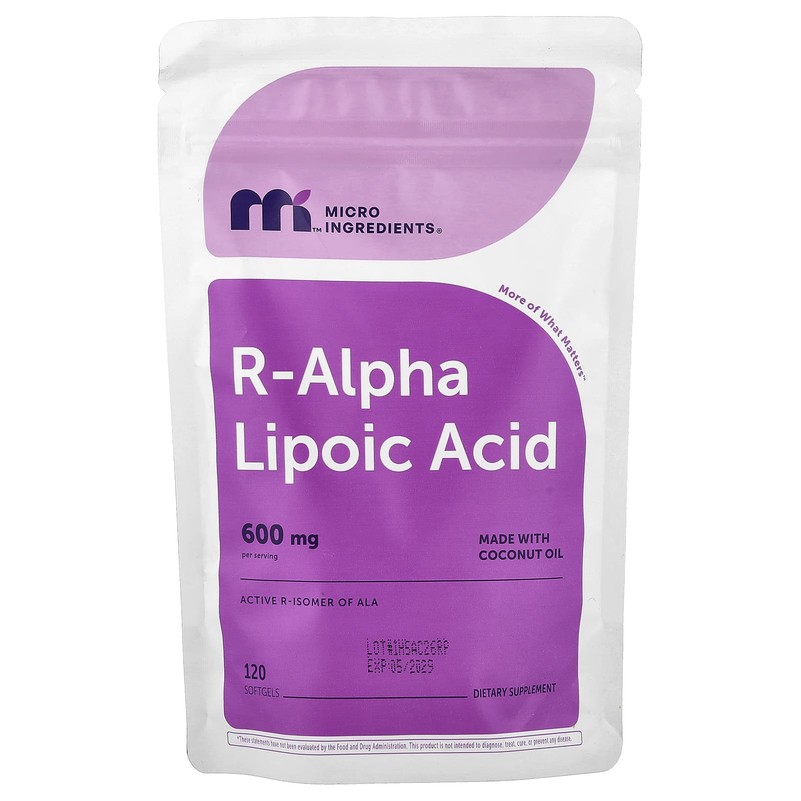 Micro Ingredients R-Alpha Lipoic Acid – 120 capsules molles de Micro Ingredients