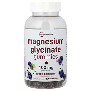 Micro Ingredients, Magnesium Glycinate Gummies, Grape Blueberry, 120 Gummies (200 mg per Gummy)