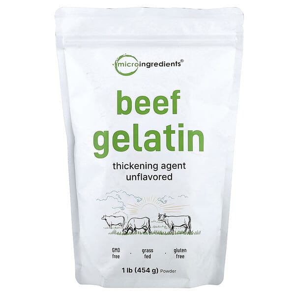 Micro Ingredients, Oksegelatinepulver, uden smag, 454 g
