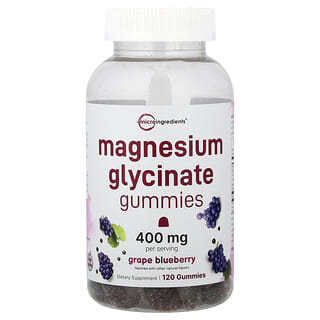 Micro Ingredients, Gomitas de glicinato de magnesio, Uva y arándano azul, 120 gomitas (200 mg por gomita)