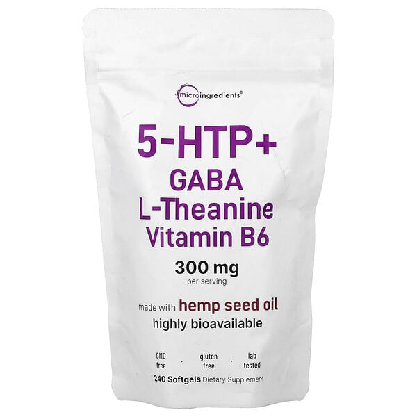 Micro Ingredients, 5 HTP + 가바, l-테아닌, 비타민B6, 소프트젤 240정