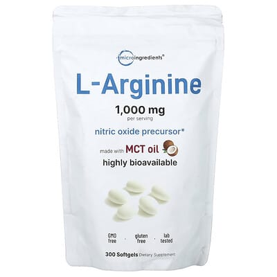 Micro Ingredients, L-Arginine, 300 Softgels (250 mg per Softgel)