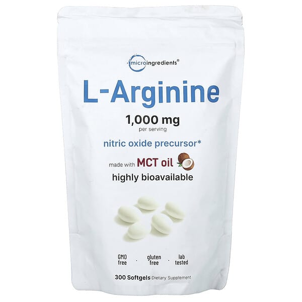 Micro Ingredients, l-아르기닌, 소프트젤 300정(소프트젤 1정당 250mg)