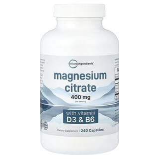 Micro Ingredients, цитрат магния с витаминами D3 и B6, 240 капсул
