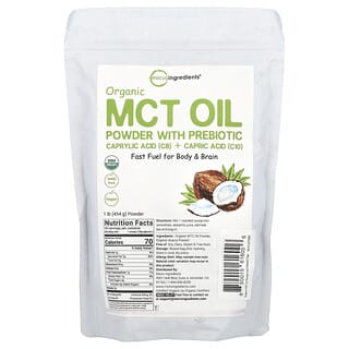 Micro Ingredients‏, אבקת שמן MCT אורגני עם פרה-ביוטיקה, 454 גרם (1 ליברה)