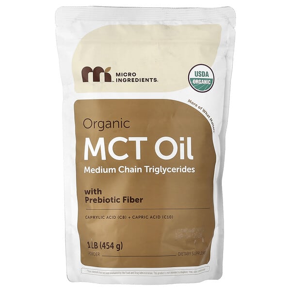Micro Ingredients, 유기농 MCT 오일 분말, 프리바이오틱 섬유소 함유 454g(1lb)