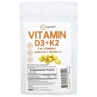 Micro Ingredients, Vitamin D3 + K2, 300 Weichkapseln