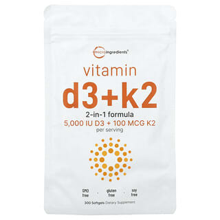 Micro Ingredients, 維生素 D3 + K2，300 粒軟膠囊