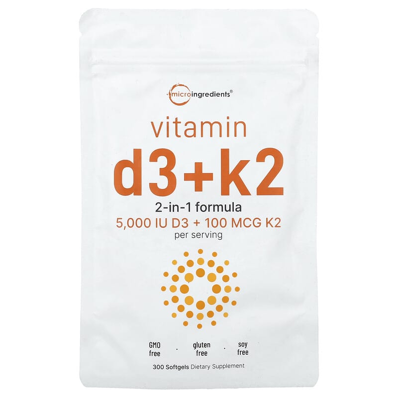 Micro Ingredients, Vitamin D3 + K2, 300 Softgels