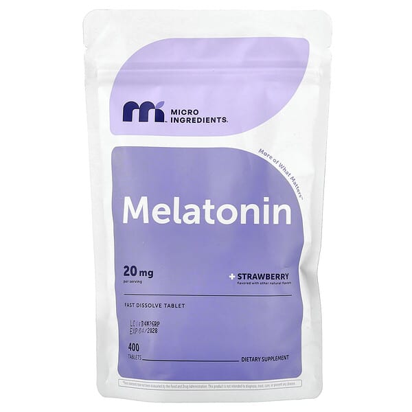 Micro Ingredients, Melatonin, Strawberry, 20 mg, 400 Tablets