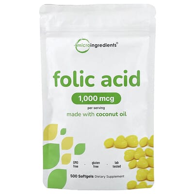 Micro Ingredients, Folic Acid, 1000 mcg, 500 Softgels