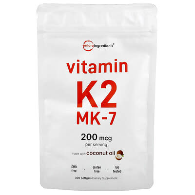 Micro Ingredients, Vitamin K2 MK-7, 200 mcg, 300 Softgels