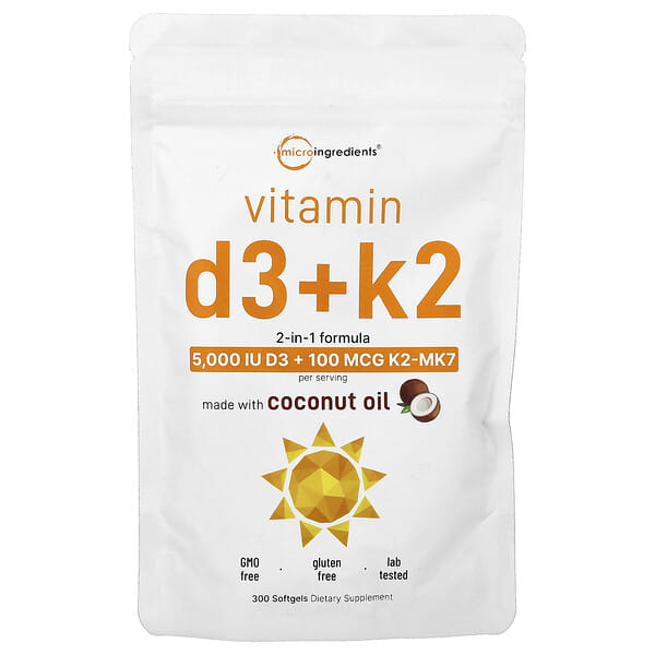 Micro Ingredients, 비타민D3 + K2, 소프트젤 300정