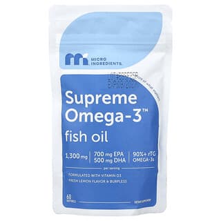 Micro Ingredients, Ulei de pește Omega-3™, lămâie proaspătă, 60 de capsule moi (650 mg per capsulă moale)