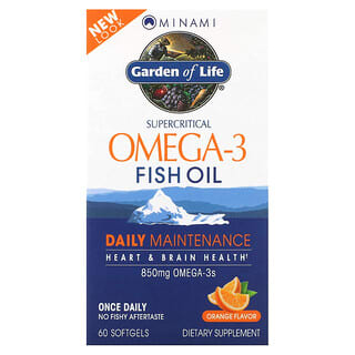 Minami Nutrition, Garden of Life，超临界欧米伽 3 鱼油，橙味，60 粒软胶囊