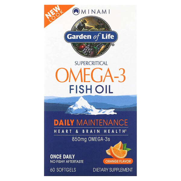 Minami Nutrition, Garden of Life, Supercritical Omega-3 Fish Oil, Orange, 850 mg, 60 Softgels