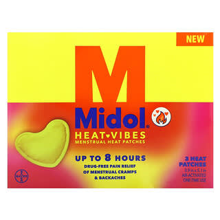 Midol, Vibrações de Calor, Adesivos de Calor Menstrual, 3 Adesivos de Calor