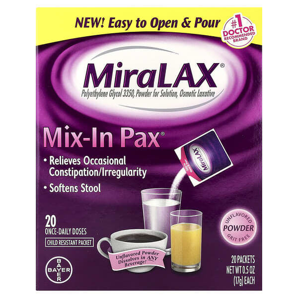 ميرا لاكس‏, Mix-In Pax® ، خالٍ من الحصى ، بدون نكهات ، 20 كيسًا 0.5 أونصة (17 جم) لكل كيس