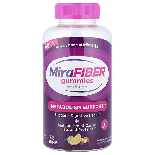 MiraLAX MiraFiber, Strawberry, Apple, Grape, Cherry, Orange, and Lemon, 72 Gummies