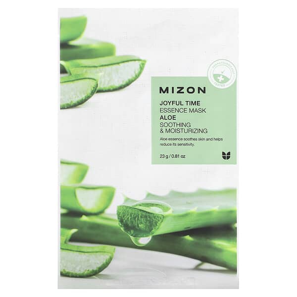 Mizon, 조이풀 타임 에센스 뷰티 마스크, 알로에, 1매, 23g(0.81oz)