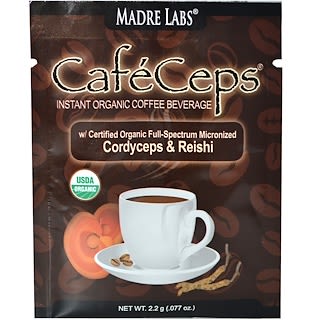 Madre Labs, CaféCeps, смесь растворимого органического кофе, 1 пакет, 2,2 г (0,077 унции)