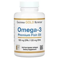 California Gold Nutrition, омега-3, рыбий жир премиального качества, 180 мг ЭПК / 120 мг ДГК, 100 капсул из рыбьего желатина