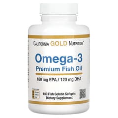 California Gold Nutrition, オメガ3プレミアムフィッシュオイル、180EPA（エイコサペンタエン酸）／120DHA（ドコサヘキサエン酸）、魚ゼラチンソフトジェル100粒
