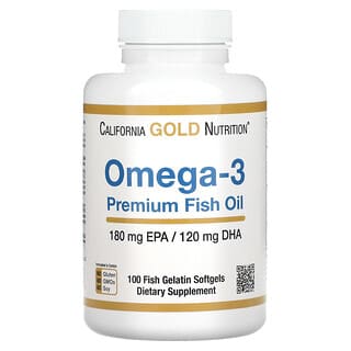 California Gold Nutrition, น้ำมันปลาโอเมก้า 3 ระดับพรีเมียม มี EPA 180 มก./DHA 120 มก. บรรจุแคปซูลนิ่มทำจากเจลาตินปลา 100 แคปซูล