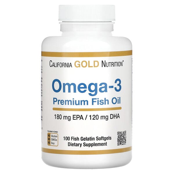 California Gold Nutrition, オメガ3プレミアムフィッシュオイル、180EPA（エイコサペンタエン酸）／120DHA（ドコサヘキサエン酸）、魚ゼラチンソフトジェル100粒