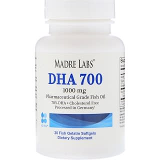 Madre Labs, DHA 700 Fish Oil, Pharmaceutical Grade, 1000 mg, 30 Fish Gelatin Softgels