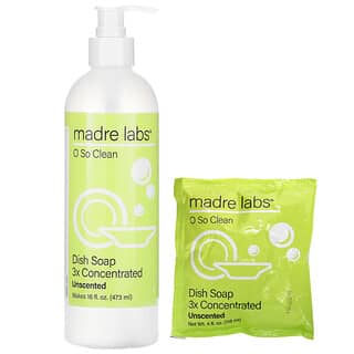 Madre Labs, Dish Soap, 3x Concentrate, Unscented, 1 Pouch + Reusable Bottle, 4 fl oz (118 ml)