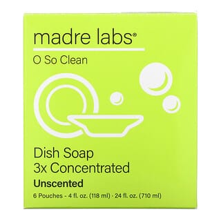 Madre Labs, Liquide vaisselle, Recharge triplement concentrée, Sans parfum, 6 sachets, 118 ml pièce