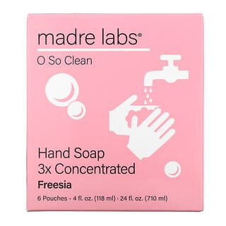 Madre Labs, Jabón para manos, Repuesto con triple concentración, Fresia, 6 sobres, 118 ml (4 oz. líq.) cada uno