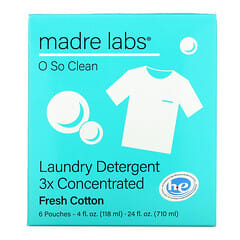 Madre Labs, 衣類用洗剤、3倍濃縮、フレッシュコットン、パウチ6袋、各118ml（4液量オンス） (販売終了商品) 