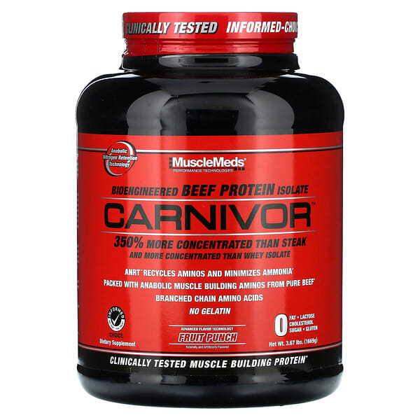 MuscleMeds, Carnivor, 생물공학 분리 소고기 단백질, 과일 펀치, 1,669g(3.67lb)