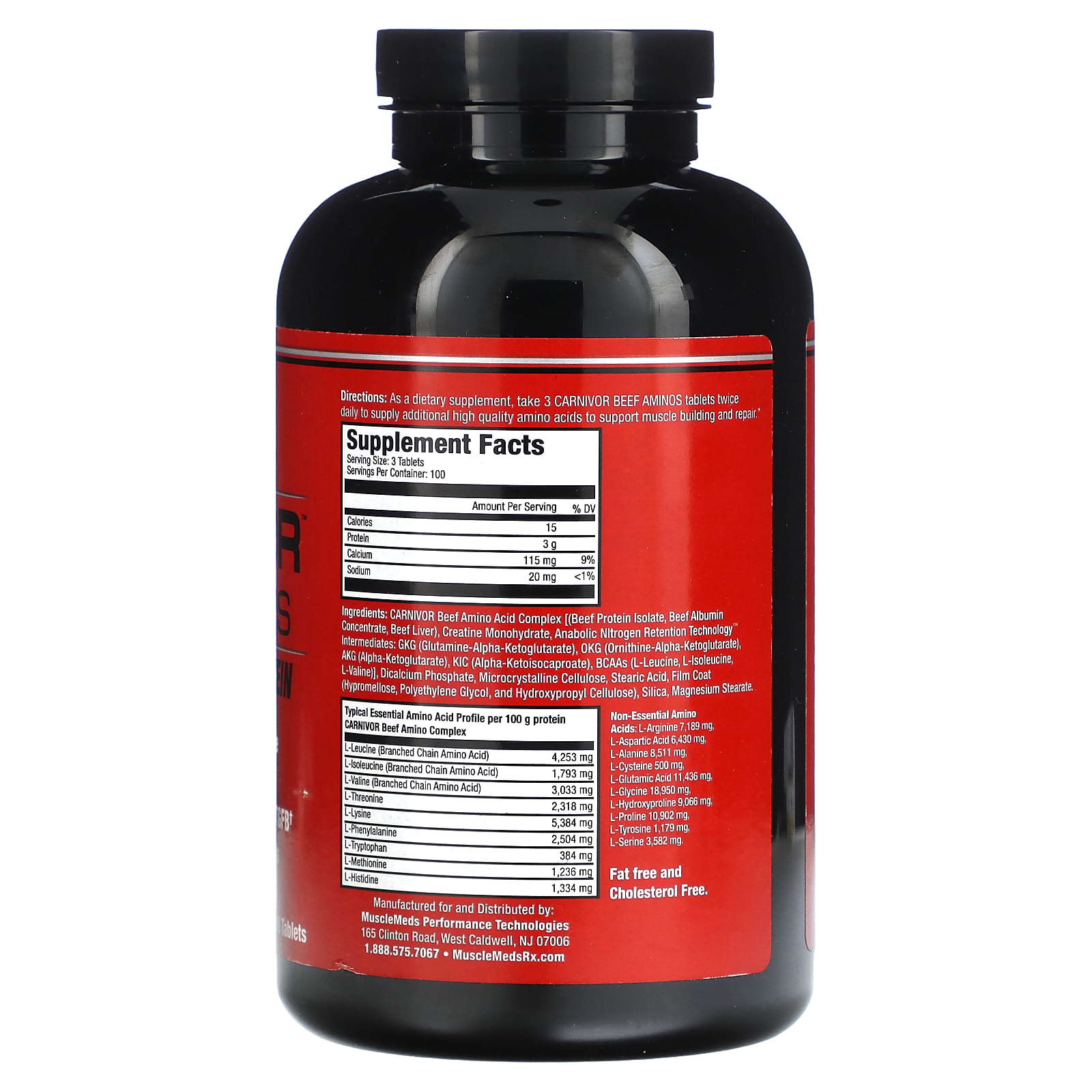 MuscleMeds, Carnivor Beef Aminos, 100% Pure Beef Protein, 300 Tablets